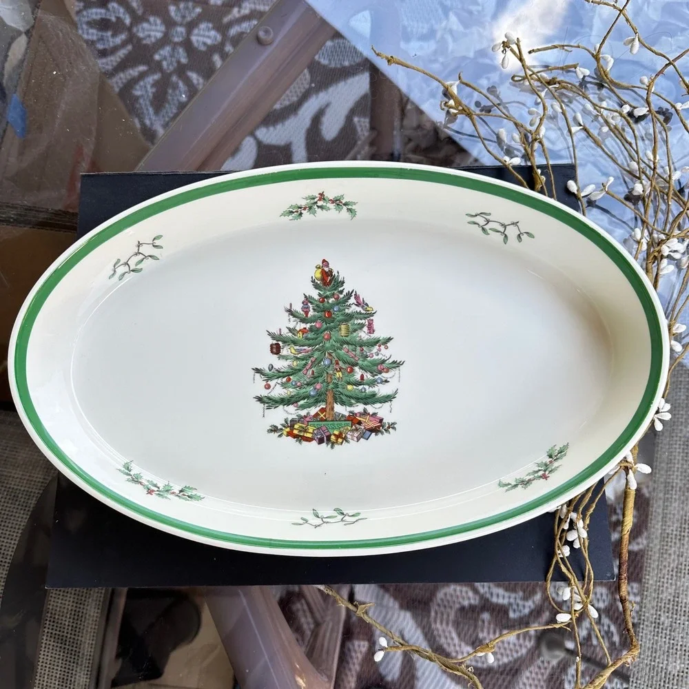 Spode CHRISTMAS TREE Large Oval Baker Roadting Dish Oven To Table 14.5 X 9 X 2